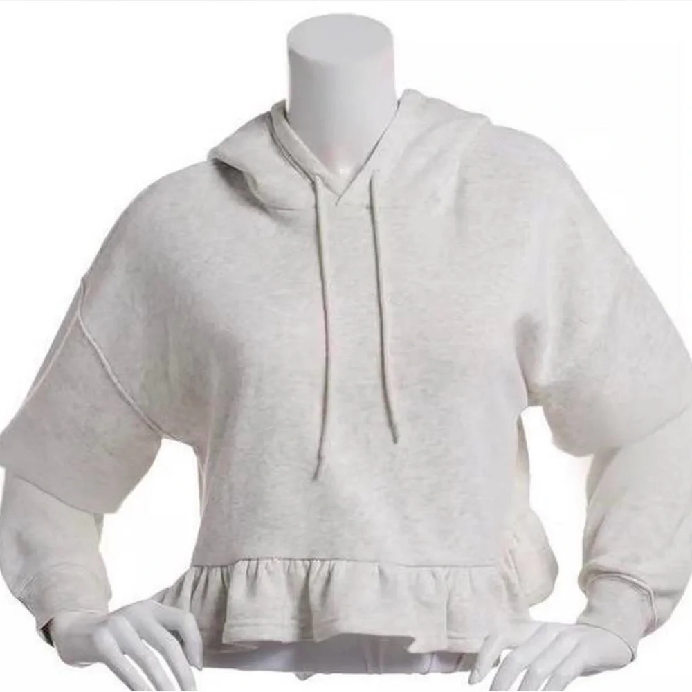 NWT Women's Grey Hoodie with Ruffle Hem - Picture 1 of 3